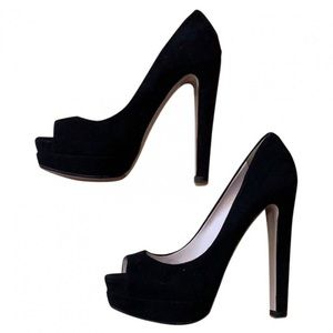 Miu Miu Black Suede Platform Peep Toe Heels Pumps